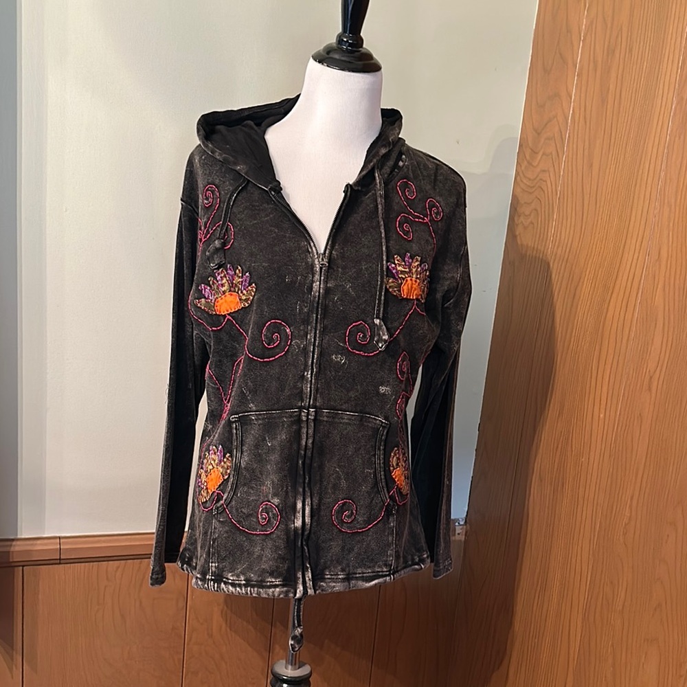 Embroidered Black Jacket with Floral Design